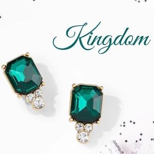 NWT 💎👑 KINGDOM STATEMENT STUD EARRINGS EMERALD COLOR CLEAR STONES WITH GOLD